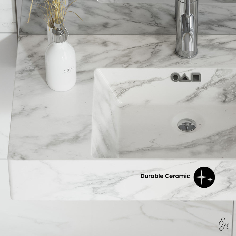 Swiss Madison St. Tropez 24" Right Side Faucet Wall-Mount Bathroom Sink in White Marble