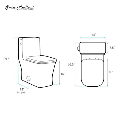 Swiss Madison Concorde One-Piece 14" Rough-in 1.28 GPF Left-Hand Flush Square Toilet in Glossy White