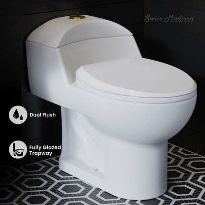 Swiss Madison Chateau One Piece Elongated Toilet Dual Flush, Brushed Gold Hardware 1.1/1.6 gpf