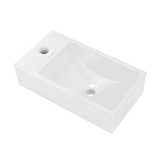 Swiss Madison Lisse 16" Concrete Rectangle Wall-Mounted Sink with Left Side Faucet Mount in Matte White