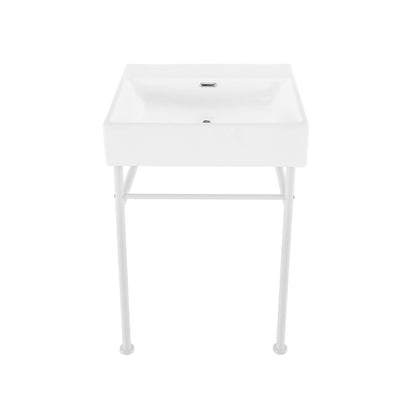 Swiss Madison Claire 24" Rectangle Zero Hole Console Sink with Matte White Legs