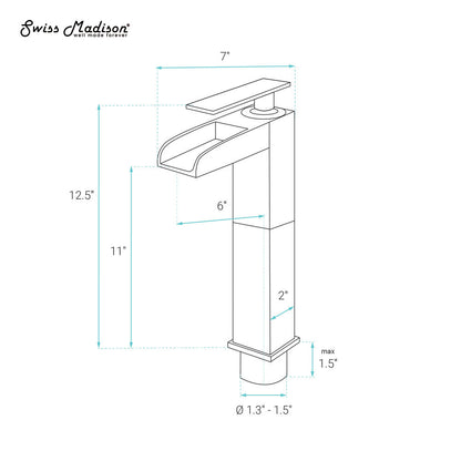 Swiss Madison Concorde Single Hole, Single-Handle, High Arc Waterfall, Bathroom Faucet in Brushed Nickel