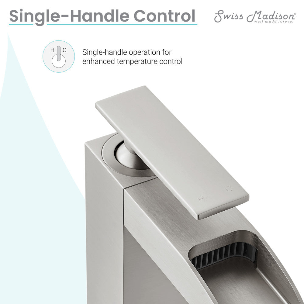 Swiss Madison Concorde Single Hole, Single-Handle, High Arc Waterfall, Bathroom Faucet in Brushed Nickel
