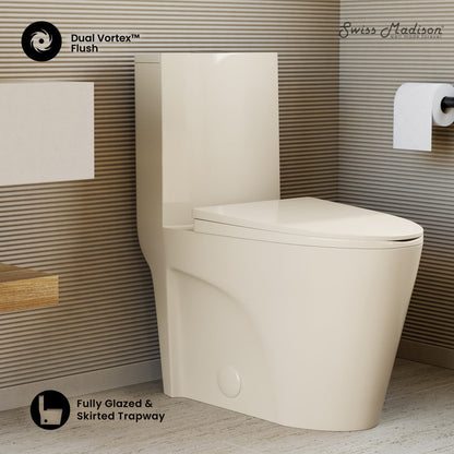 Swiss Madison St. Tropez One Piece Elongated Toilet Dual Vortex Flush 1.1/1.6 gpf in Bisque