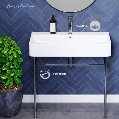 Swiss Madison Carre 36 Ceramic Console Sink White Basin Chrome Legs