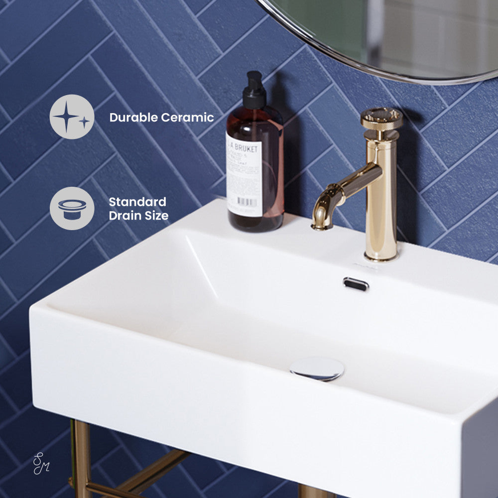 Swiss Madison Claire 24 Ceramic Console Sink White Basin Gold Legs