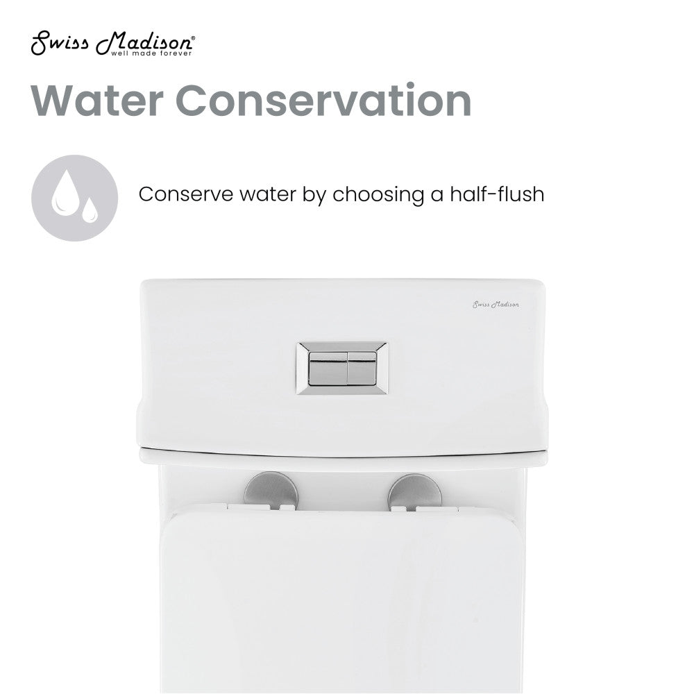 Swiss Madison Concorde One-Piece 14" Rough-in 1.1/1.6 GPF Dual Top Flush Square Toilet in Glossy White