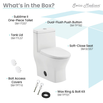 Swiss Madison Sublime II One-Piece 12" Rough-in 1.1/1.6 GPF Dual Top Flush Round Compact Toilet in Glossy White
