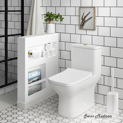 Swiss Madison Carre One Piece Square Toilet Dual Flush, Brushed Gold Hardware 1.1/1.6 gpf