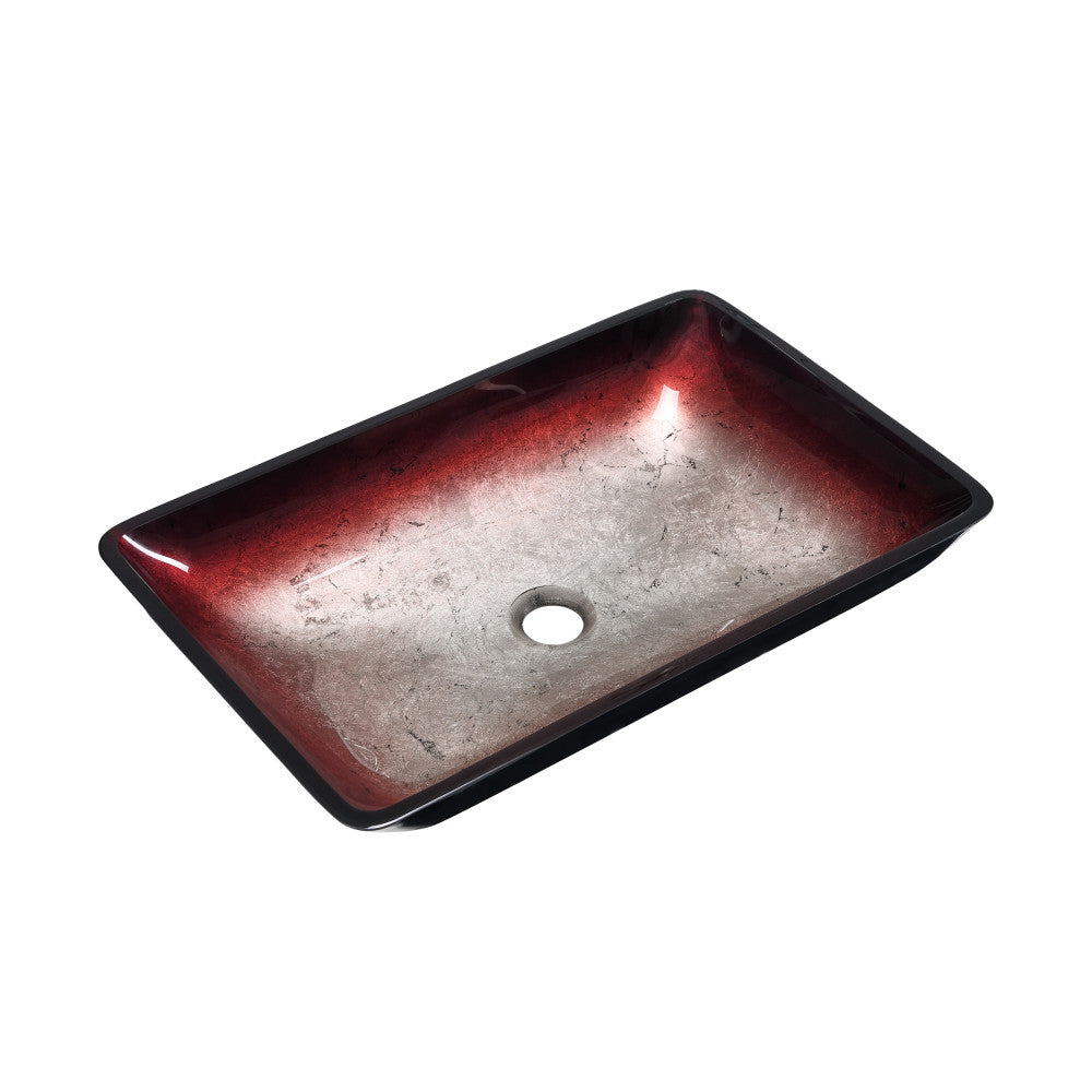 Swiss Madison Cascade Rectangular Glass Vessel Sink with Faucet, Ember Red