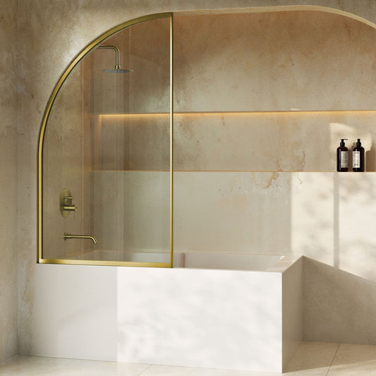 Swiss Madison Demi 34 x 58 Framed Fixed 3/8 in. (10mm) Clear Tempered Glass Tub Door with Gold Brushed Frame