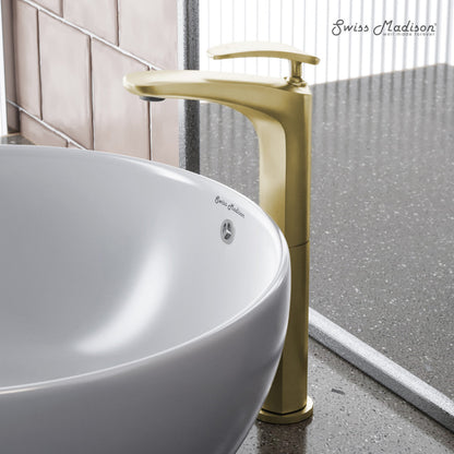 Swiss Madison Sublime Single Hole, Single-Handle, High Arc Bathroom Faucet in Brushed Gold