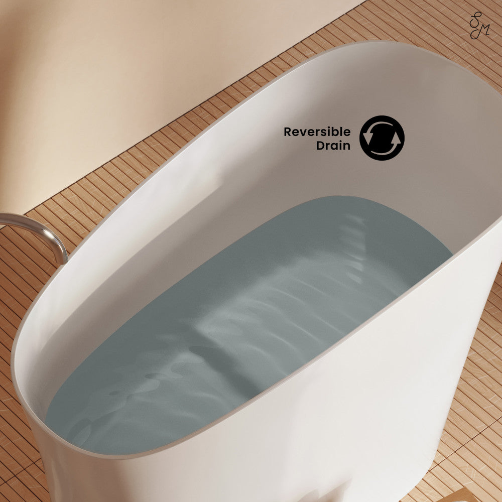 Swiss Madison Cascade II 48" Single Slipper Japanese Soaking Freestanding Bathtub in Matte White, Stool Included