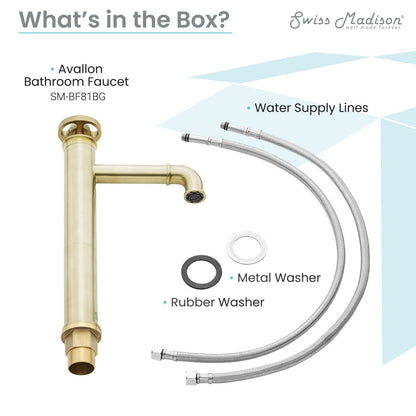 Swiss Madison Avallon Single Hole, Single-Handle Wheel, High Arc Bathroom Faucet in Brushed Gold