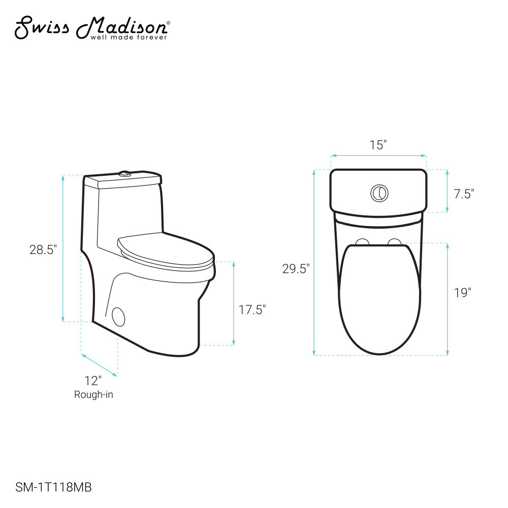 Swiss Madison Virage One-Piece Elongated Toilet Vortex Dual-Flush 1.1/1.6 gpf, Matte Black