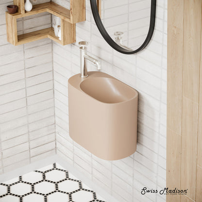 Swiss Madison Terre 18" Solid Surface Oval Wall-Mounted Sink with Left Side Faucet Mount in Matte Pastel Peach