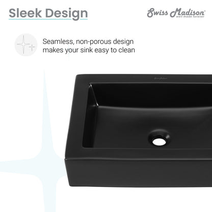 Swiss Madison Voltaire Ceramic Rectangle Vessel Sink, Matte Black