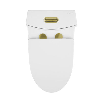 Swiss Madison St. Tropez One Piece Elongated Toilet Dual Vortex Flush, Gold Hardware