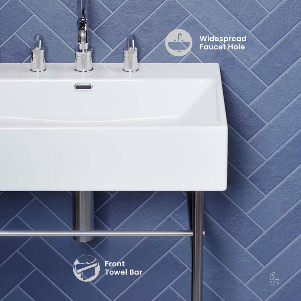 Swiss Madison Claire 24" Console Sink White Basin Chrome Legs with 8" Widespread Holes