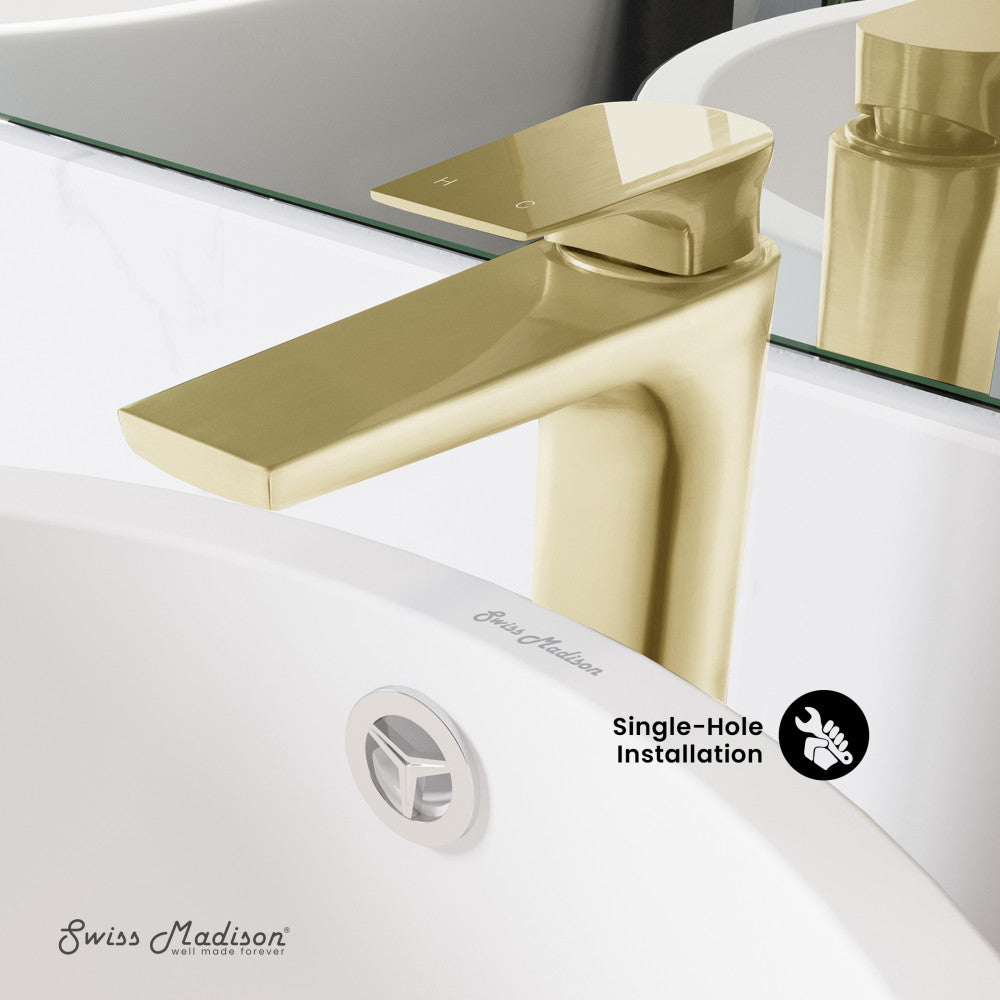 Swiss Madison Monaco Single Hole, Single-Handle, High Arc Bathroom Faucet in Brushed Gold