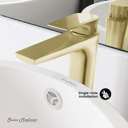 Swiss Madison Monaco Single Hole, Single-Handle, High Arc Bathroom Faucet in Brushed Gold