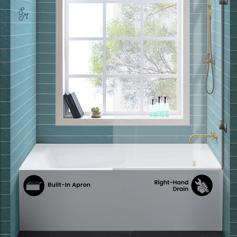 Swiss Madison Voltaire 60" x 32" Right-Hand Drain Alcove Bathtub with Apron and Armrest