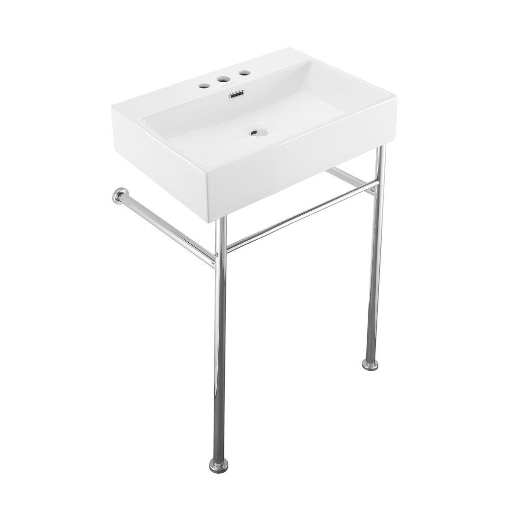 Swiss Madison Claire 24" Console Sink White Basin Chrome Legs with 8" Widespread Holes
