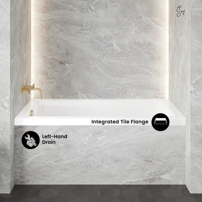 Swiss Madison Voltaire 54 x 30 Left Drain Soaking Alcove Bathtub in Glossy White