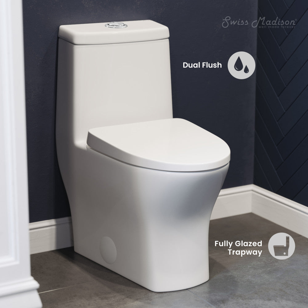 Swiss Madison Sublime II One-Piece 10" Rough-in 1.1/1.6 GPF Dual Top Flush Round Compact Toilet in Glossy White