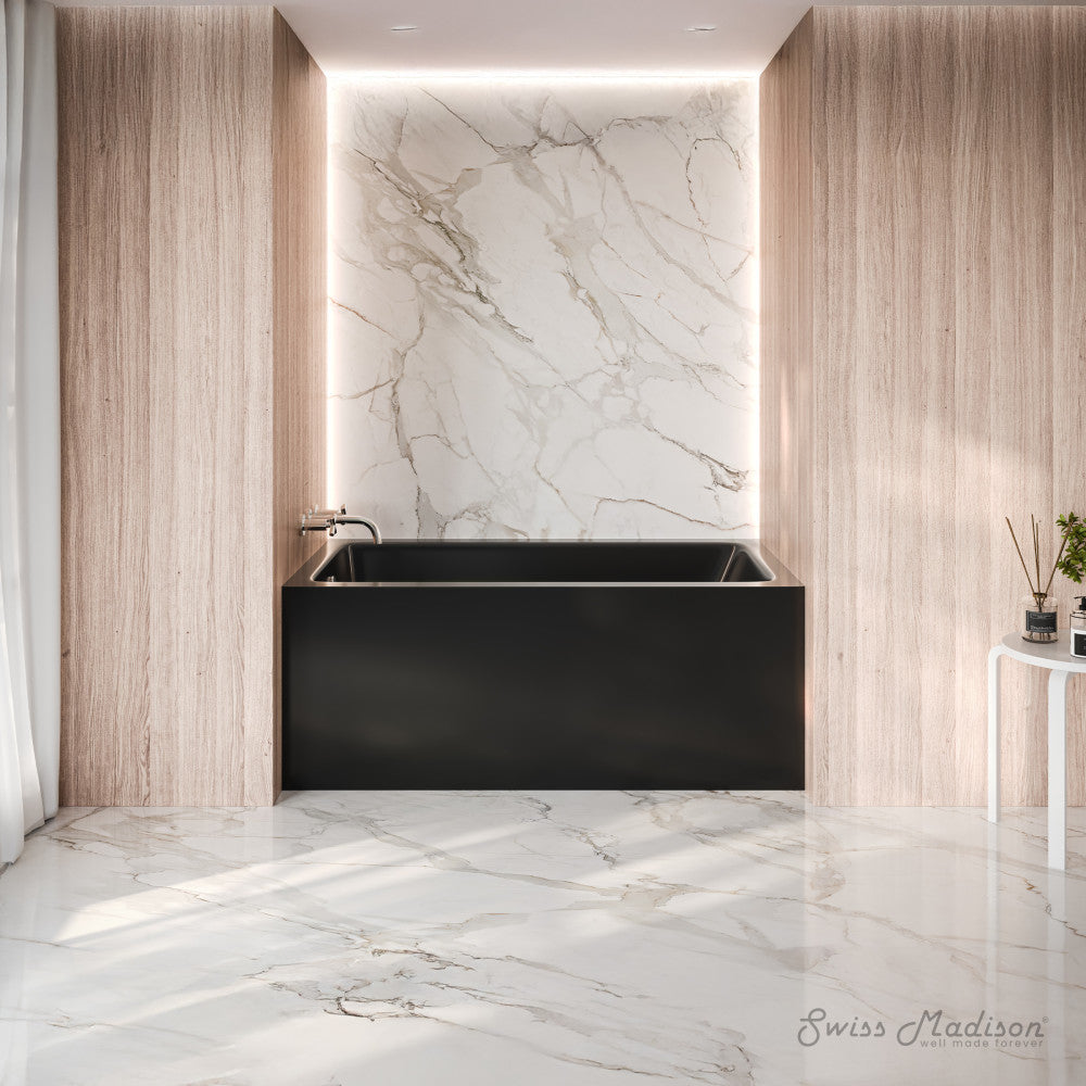 Swiss Madison Voltaire 54 x 30 Skirted Left Drain Soaking Apron Bathtub in Glossy Black