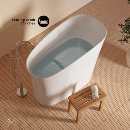 Swiss Madison Cascade II 48" Single Slipper Japanese Soaking Freestanding Bathtub in Matte White, Stool Included