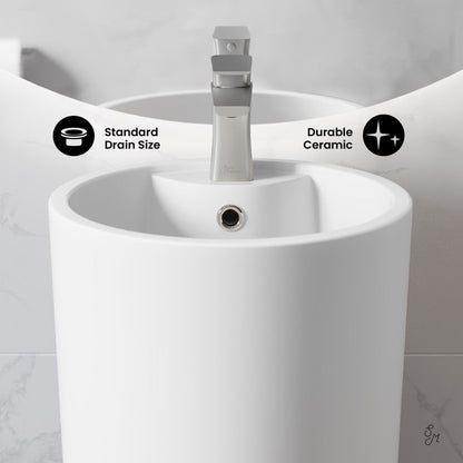 Swiss Madison Monaco Circular Basin Pedestal Sink in Matte White