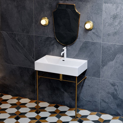 Swiss Madison Claire 30 Ceramic Console Sink White Basin Brushed Gold Legs