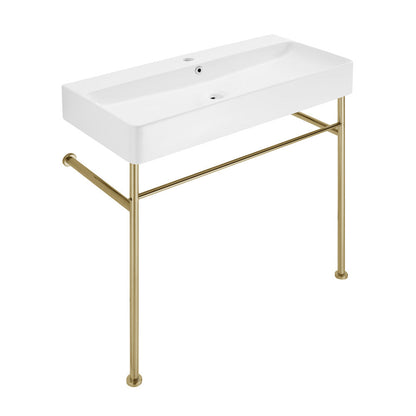 Swiss Madison Carre 36 Ceramic Console Sink White Basin Gold Legs