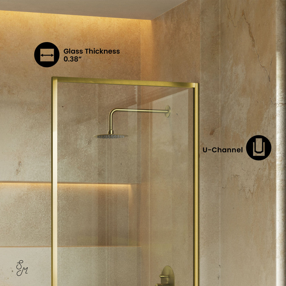 Swiss Madison Pierre 34 x 58 Framed Fixed 3/8 in. (10mm) Clear Tempered Glass Tub Door with Brushed Gold Frame