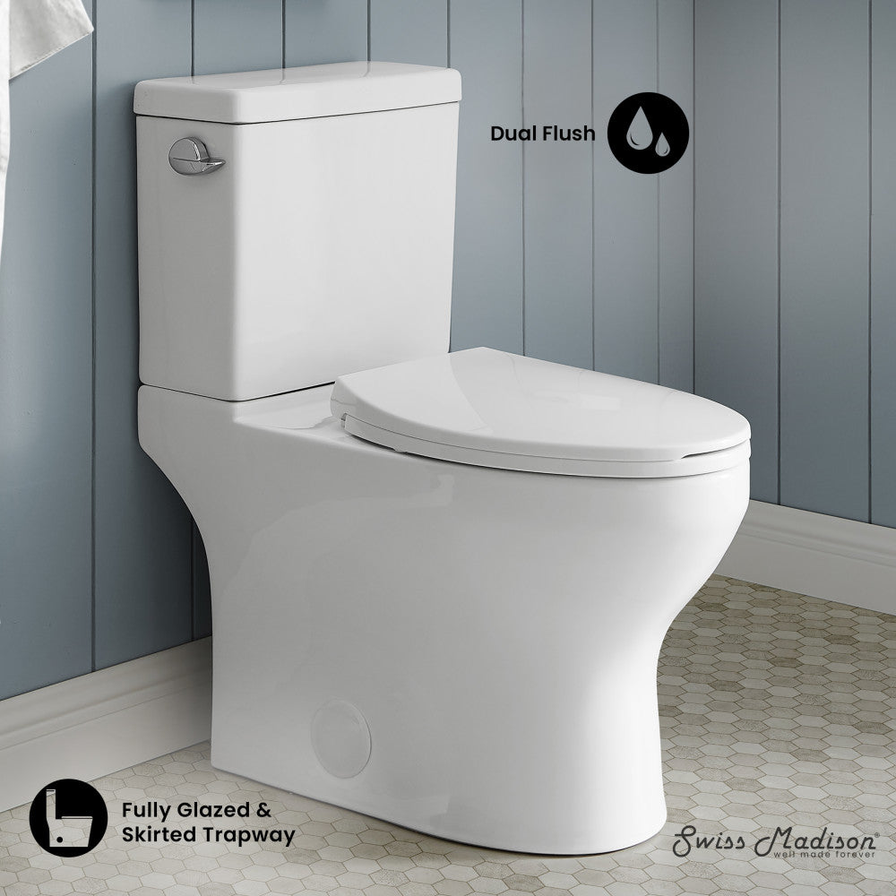 Swiss Madison Classe Two-Piece Elongated Left Side Flush Handle Toilet 1.28 gpf