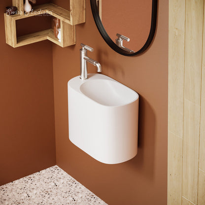 Swiss Madison Terre 18" Solid Surface Oval Wall-Mounted Sink with Left Side Faucet Mount in Matte White