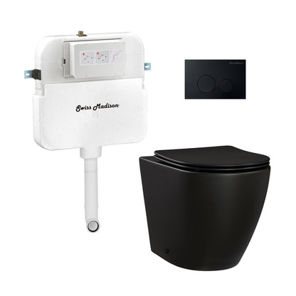 Swiss Madison St. Tropez Back-to-Wall Toilet Bundle 0.8/1.6 GPF Dual Flush in Matte Black with Black Flush Plate