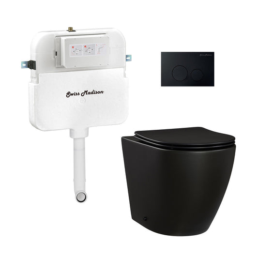Swiss Madison St. Tropez Back-to-Wall Toilet Bundle 0.8/1.6 GPF Dual Flush in Matte Black with Black Flush Plate