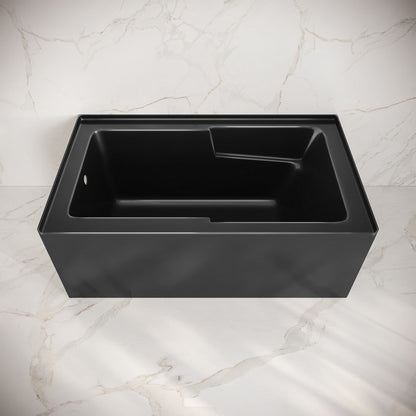 Swiss Madison Voltaire 54 x 30 Skirted Left Drain Soaking Alcove Bathtub in Glossy Black with Integrated Armrest