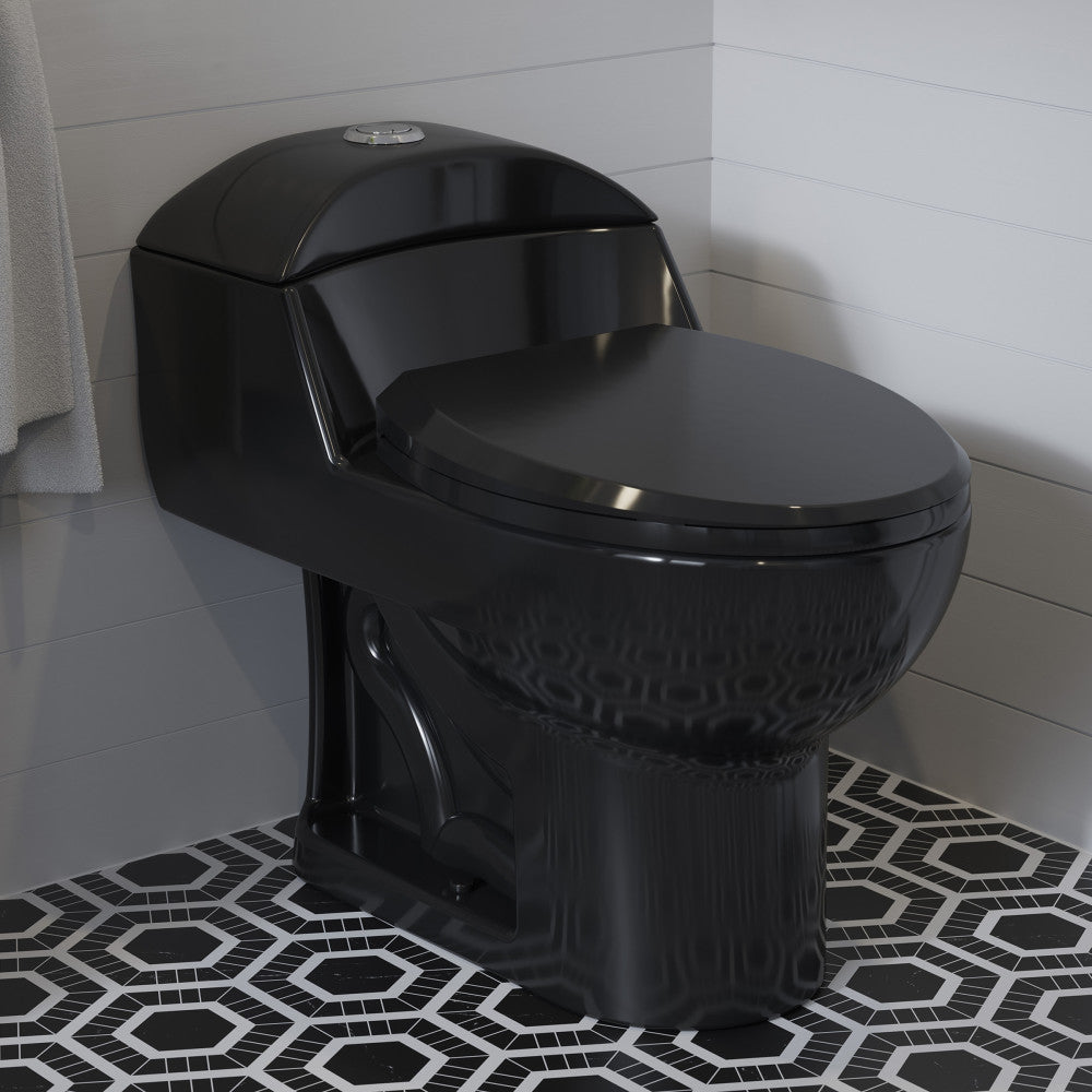 Swiss Madison Chateau One-Piece Elongated Toilet Dual-Flush in Glossy Black 1.1/1.6 gpf