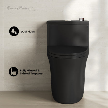 Swiss Madison Bastille One-Piece 12" Rough-in 1.1/1.6 GPF Dual Top Flush Elongated Toilet in Matte Black