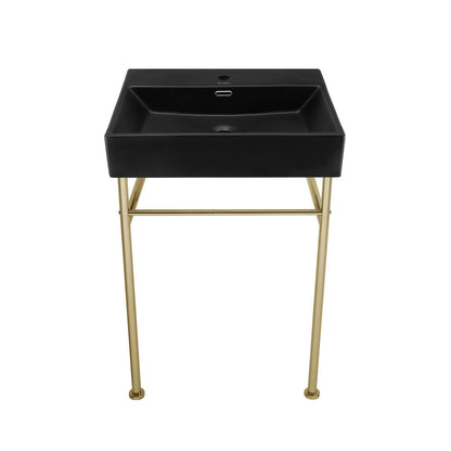 Swiss Madison Claire 24 Ceramic Console Sink Matte Black Basin Gold Legs