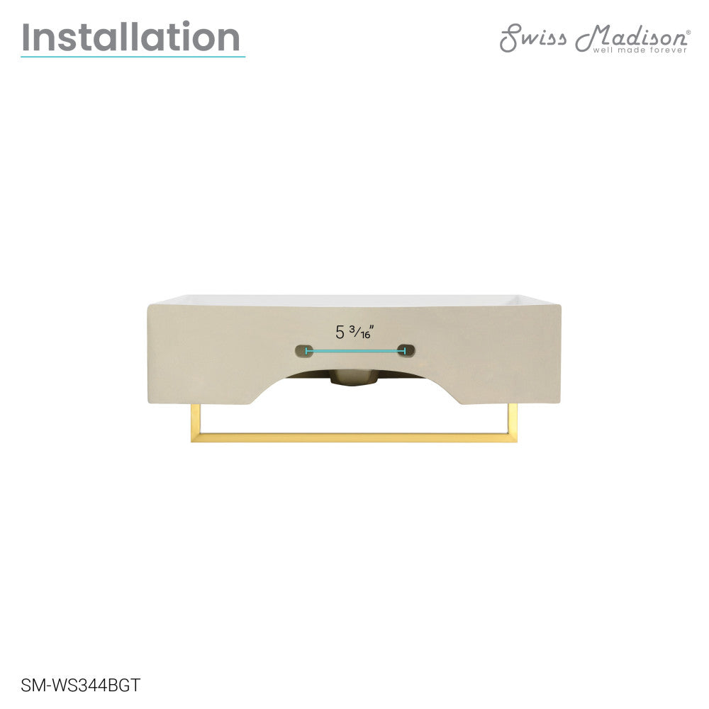 Swiss Madison Claire 22" Wall-Mount Bathroom Sink with Brushed Gold Towel Bar