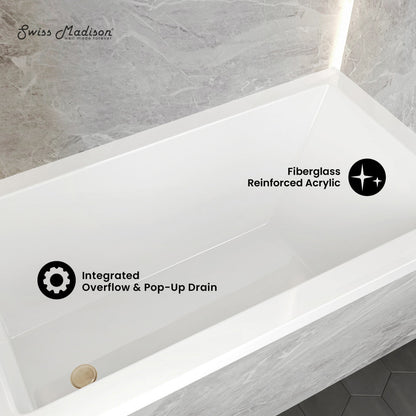 Swiss Madison Voltaire 54 x 30 Left Drain Soaking Alcove Bathtub in Glossy White with Integrated Overflow, Drain Included