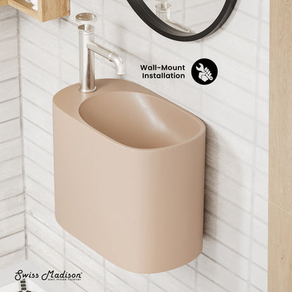 Swiss Madison Terre 18" Solid Surface Oval Wall-Mounted Sink with Left Side Faucet Mount in Matte Pastel Peach