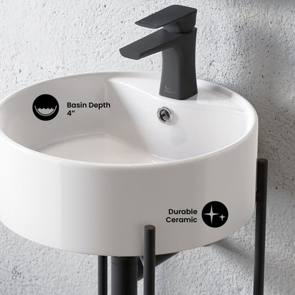 Swiss Madison Monaco 16" Round Console Sink with Faucet Mount, White Basin Matte Black Legs