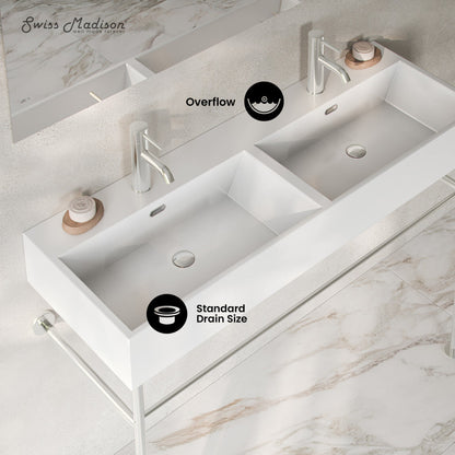 Swiss Madison Claire 48" Double Basin Console Sink with Polished Chrome Legs