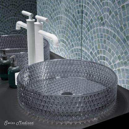 Swiss Madison Cache 15.75" Round Glass Vessel Sink in Black