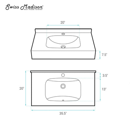 Swiss Madison Avancer 36'' Wall Mount Sink In Black Marquina